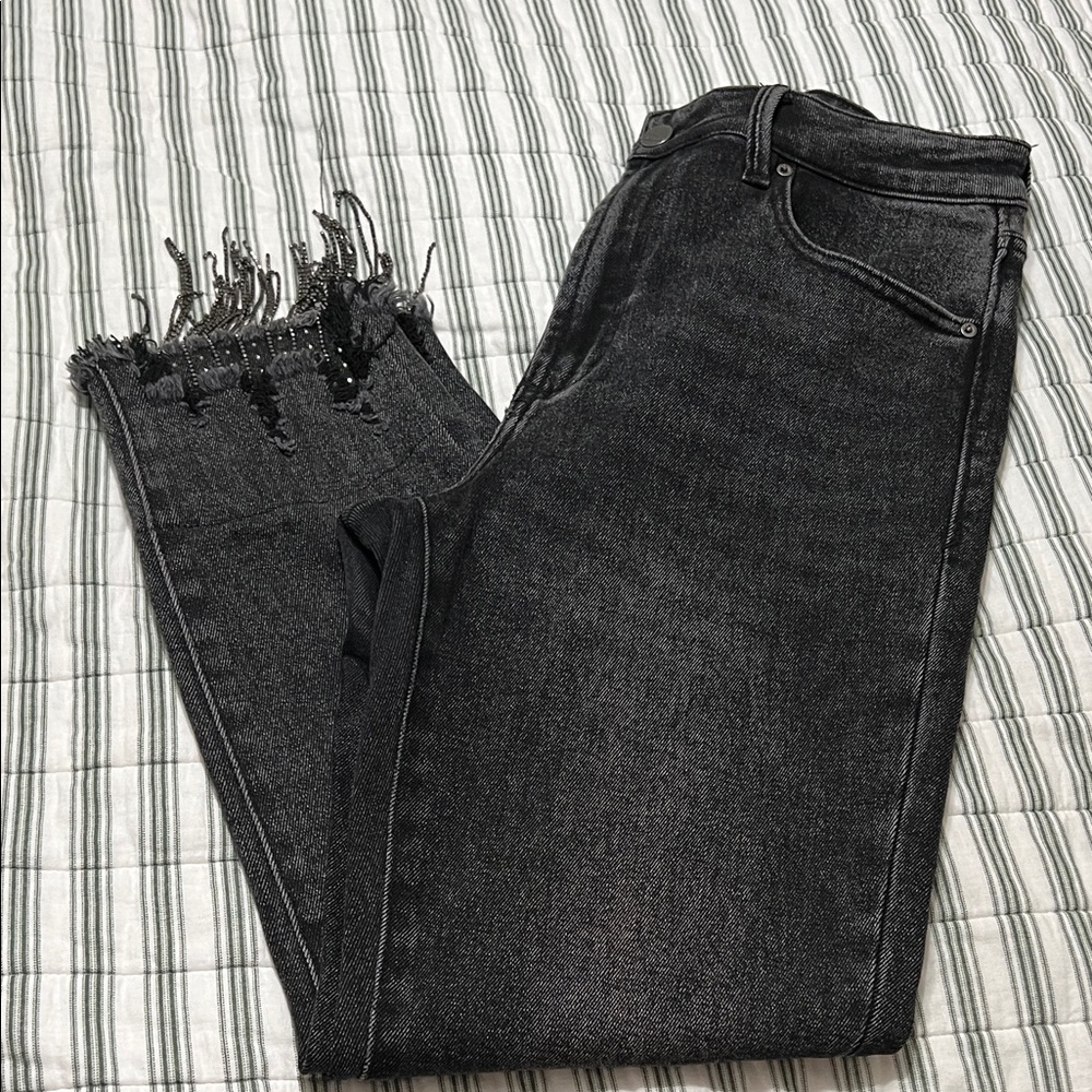 Dear John Jeans Women Size 30  Black Frayed Hem Cropped Jeans